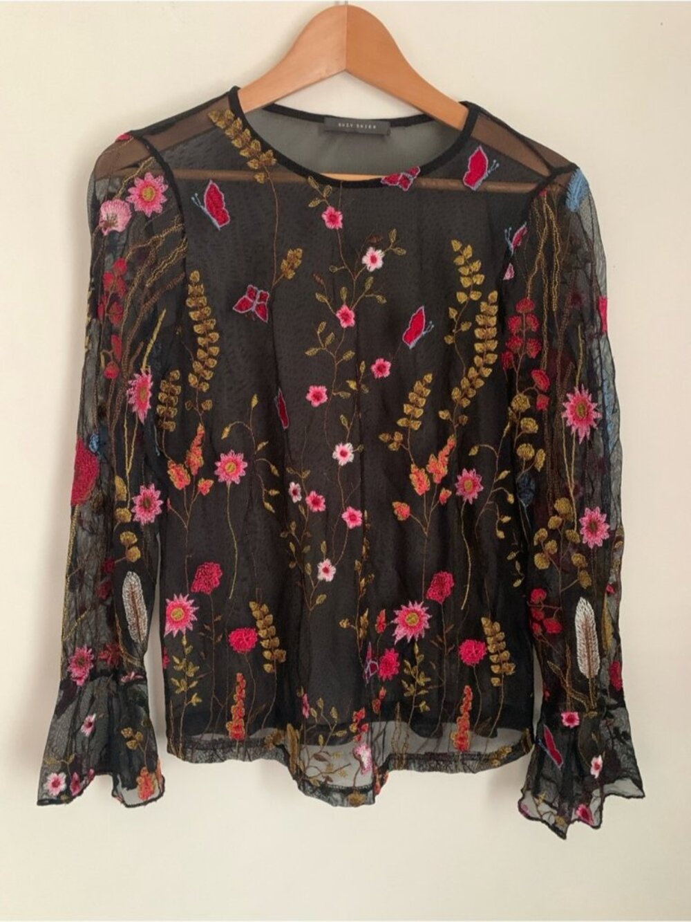 Suzy Shier Embroidered Mesh Blouse - Picture 2 of 7